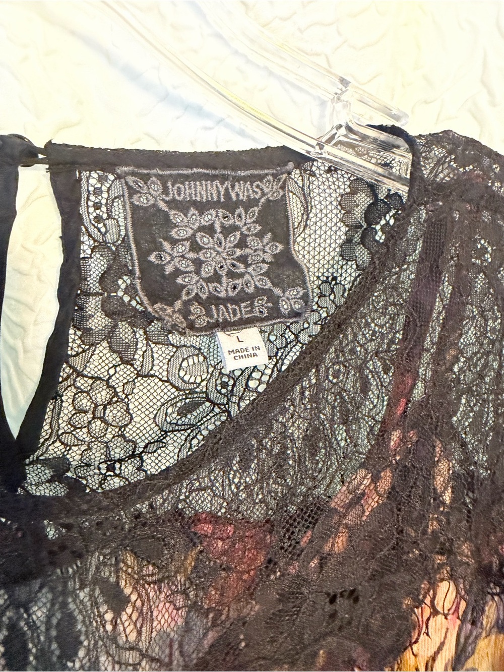 Johnny Was Black Sheer Floral Lace Maxi Dress with Pink & Orange Blooms #elegat - Picture 4 of 6